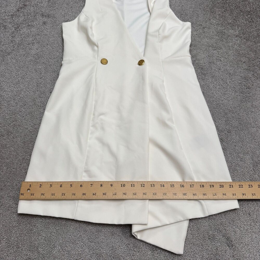 BeBe Asymmetrical Vest Mini Dress Womens Small Ivory Gold Button Sleeveless - Picture 14 of 16